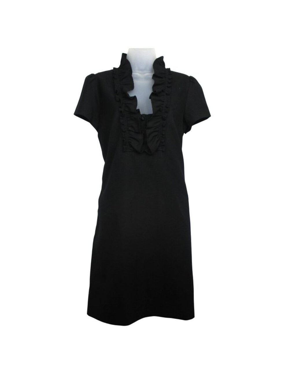J.Crew Black Ruffle Neck Short Sleeve Polyester Wool Blend Dress Woman's Size 10